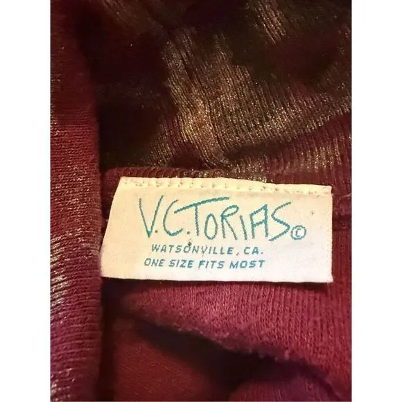 Vintage 90’s V. C. Torias Burgundy Midi Dress Sz OS, Art Ho, Hand Painted
