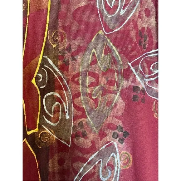 Vintage 90’s V. C. Torias Burgundy Midi Dress Sz OS, Art Ho, Hand Painted