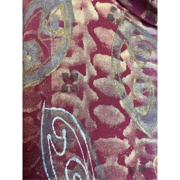 Vintage 90’s V. C. Torias Burgundy Midi Dress Sz OS, Art Ho, Hand Painted