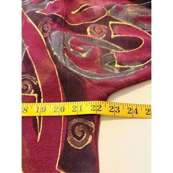 Vintage 90’s V. C. Torias Burgundy Midi Dress Sz OS, Art Ho, Hand Painted