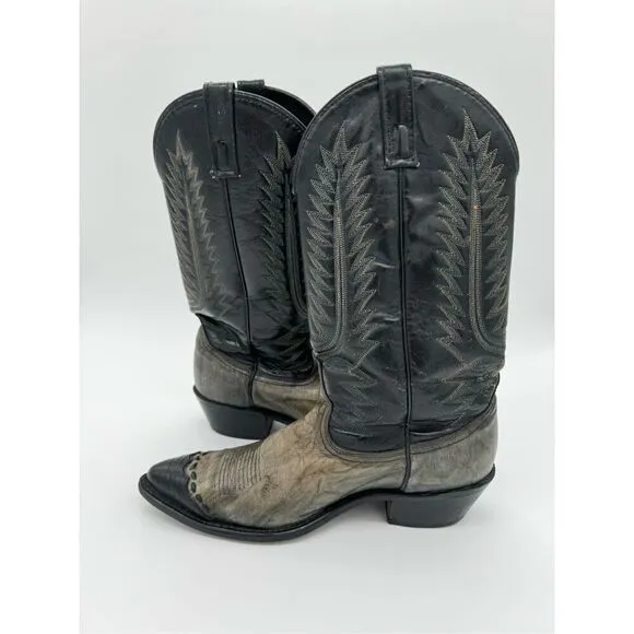 Vintage Acme 2 Tone Lizard Toe Black Cowboy Western Boots 9.5D