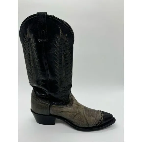 Vintage Acme 2 Tone Lizard Toe Black Cowboy Western Boots 9.5D