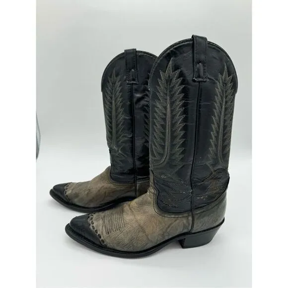 Vintage Acme 2 Tone Lizard Toe Black Cowboy Western Boots 9.5D