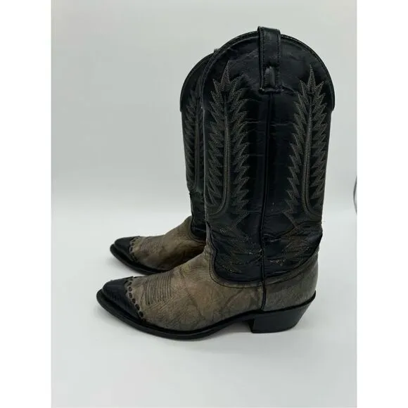 Vintage Acme 2 Tone Lizard Toe Black Cowboy Western Boots 9.5D