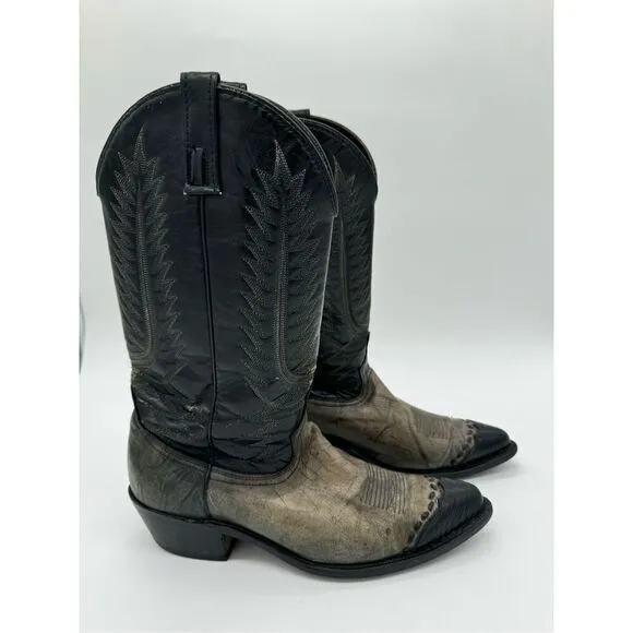 Vintage Acme 2 Tone Lizard Toe Black Cowboy Western Boots 9.5D