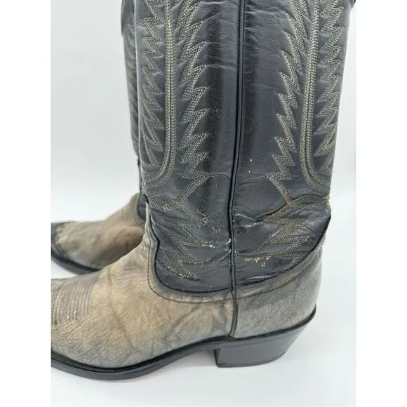Vintage Acme 2 Tone Lizard Toe Black Cowboy Western Boots 9.5D