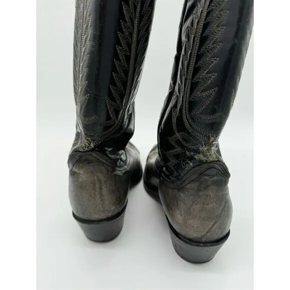Vintage Acme 2 Tone Lizard Toe Black Cowboy Western Boots 9.5D