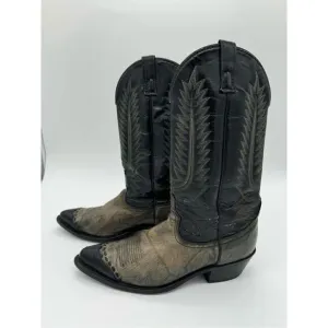 Vintage Acme 2 Tone Lizard Toe Black Cowboy Western Boots 9.5D