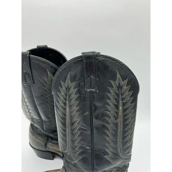 Vintage Acme 2 Tone Lizard Toe Black Cowboy Western Boots 9.5D