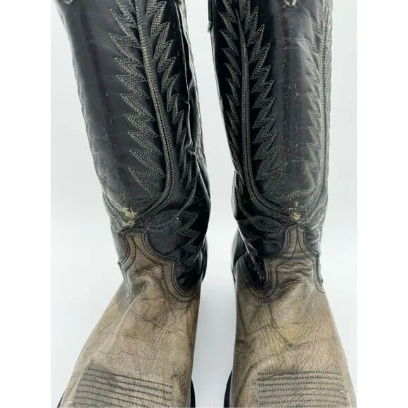 Vintage Acme 2 Tone Lizard Toe Black Cowboy Western Boots 9.5D