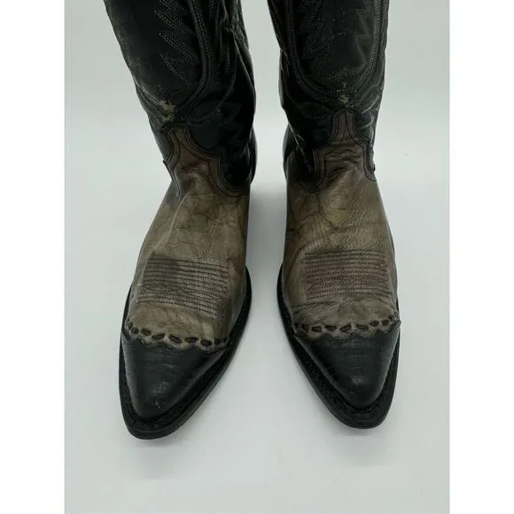 Vintage Acme 2 Tone Lizard Toe Black Cowboy Western Boots 9.5D