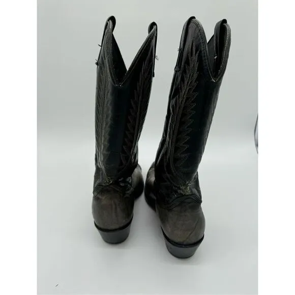Vintage Acme 2 Tone Lizard Toe Black Cowboy Western Boots 9.5D