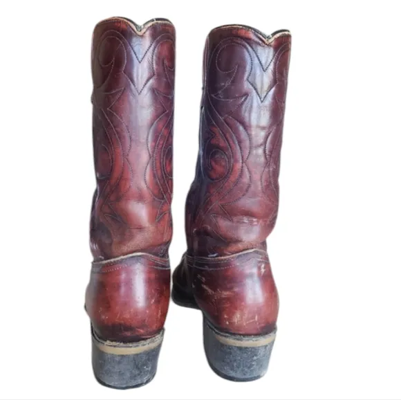 Vintage Acme Burgundy Leather Cowboy Boots Men's Size 8.5D