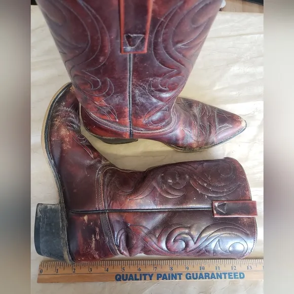 Vintage Acme Burgundy Leather Cowboy Boots Men's Size 8.5D