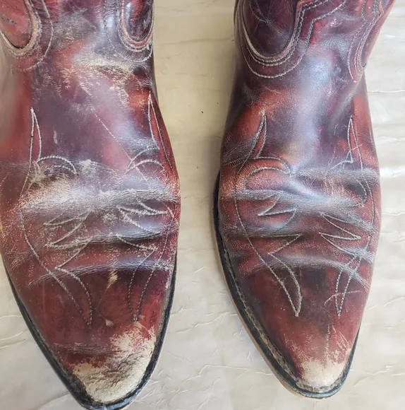 Vintage Acme Burgundy Leather Cowboy Boots Men's Size 8.5D