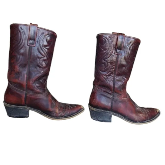 Vintage Acme Burgundy Leather Cowboy Boots Men's Size 8.5D