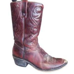 Vintage Acme Burgundy Leather Cowboy Boots Men's Size 8.5D