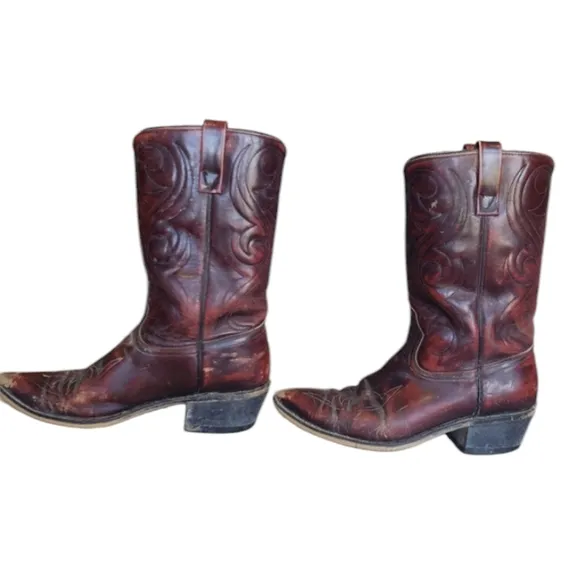 Vintage Acme Burgundy Leather Cowboy Boots Men's Size 8.5D