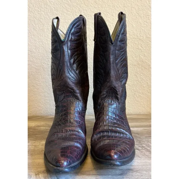 Vintage Acme Cowboy Boots Caiman Print Mens Size 9
