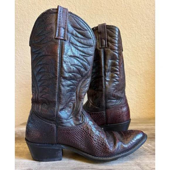 Vintage Acme Cowboy Boots Caiman Print Mens Size 9