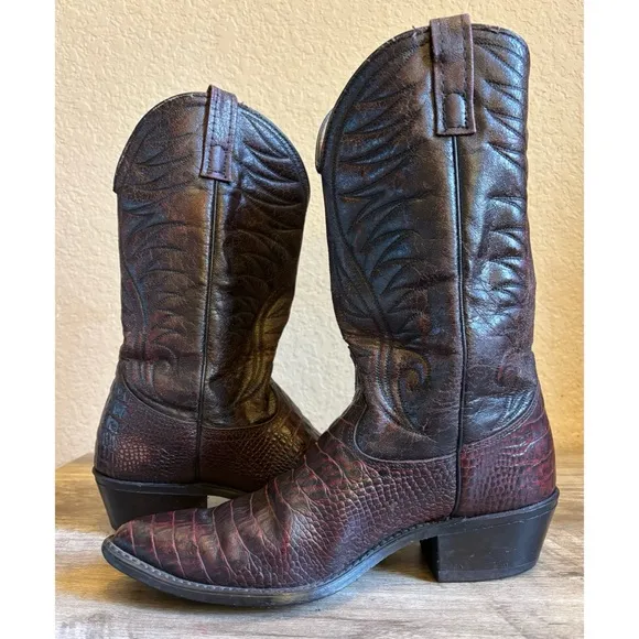 Vintage Acme Cowboy Boots Caiman Print Mens Size 9