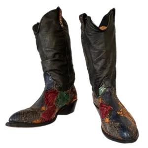 VINTAGE ACME GENUINE LEATHER COLORFUL SNAKE SKIN WESTERN BOOTS MENS 8/WOMENS 9.5