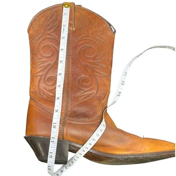 Vintage Acme Made in the USA Women's Leather Boots Cognac Brown SIze 7.5M