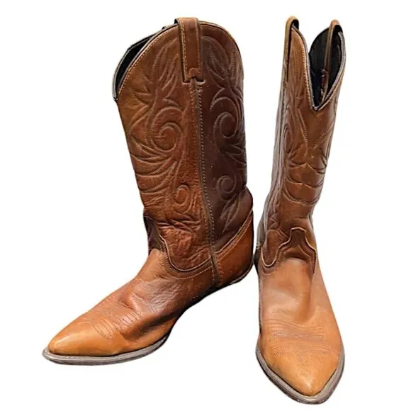 Vintage Acme Made in the USA Women's Leather Boots Cognac Brown SIze 7.5M