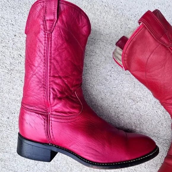 VINTAGE ACME Red Leather Cowboy Boots
