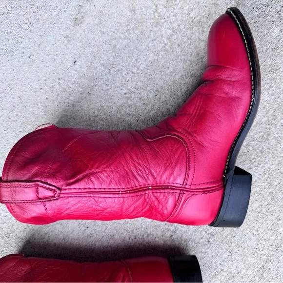 VINTAGE ACME Red Leather Cowboy Boots