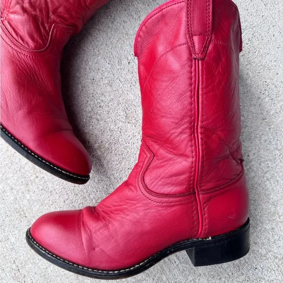VINTAGE ACME Red Leather Cowboy Boots