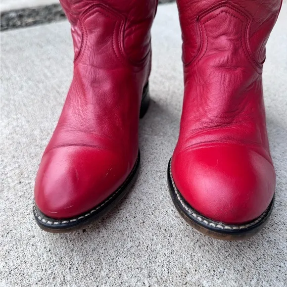 VINTAGE ACME Red Leather Cowboy Boots