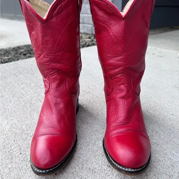 VINTAGE ACME Red Leather Cowboy Boots