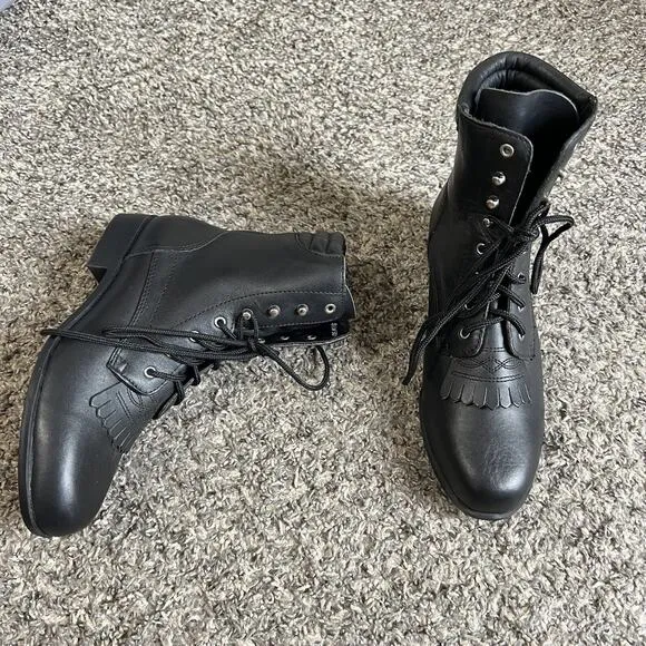 Vintage Acme Women's Black Leather Western Kiltie Lace Up Boots Roper 5 New READ