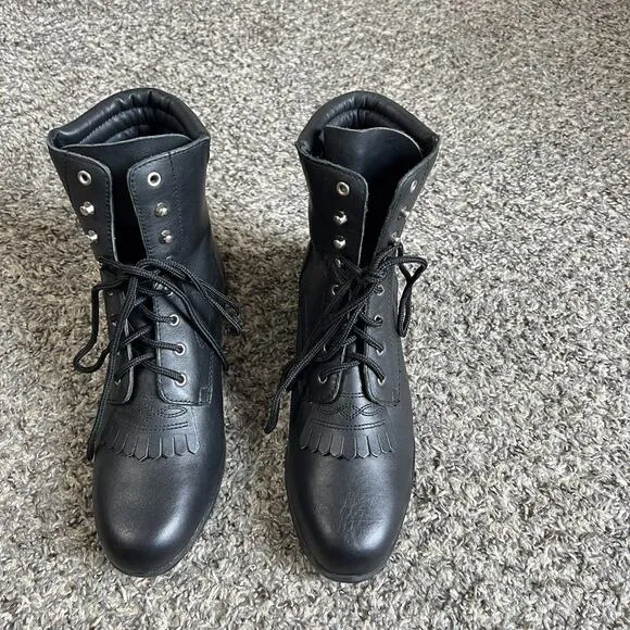 Vintage Acme Women's Black Leather Western Kiltie Lace Up Boots Roper 5 New READ
