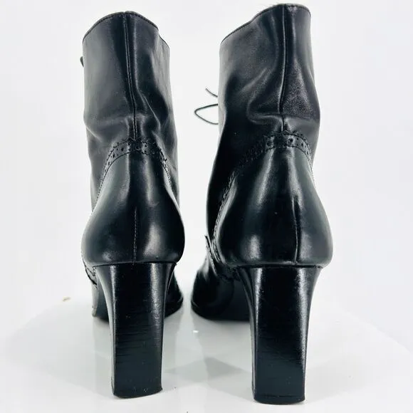 Vintage Ann Taylor Made in Italy Wing Tip Leather High Heel Lace Up Ankle Boots