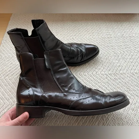 Vintage Armani Brown Patent Leather Boots Men's sz 43.5 EU