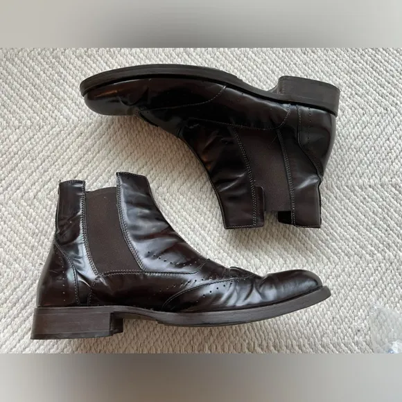 Vintage Armani Brown Patent Leather Boots Men's sz 43.5 EU
