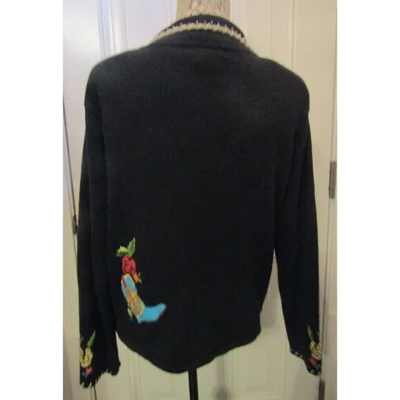 Vintage Arriviste Cardigan Sweater Womens Western Cowboy Boots Beaded Size L