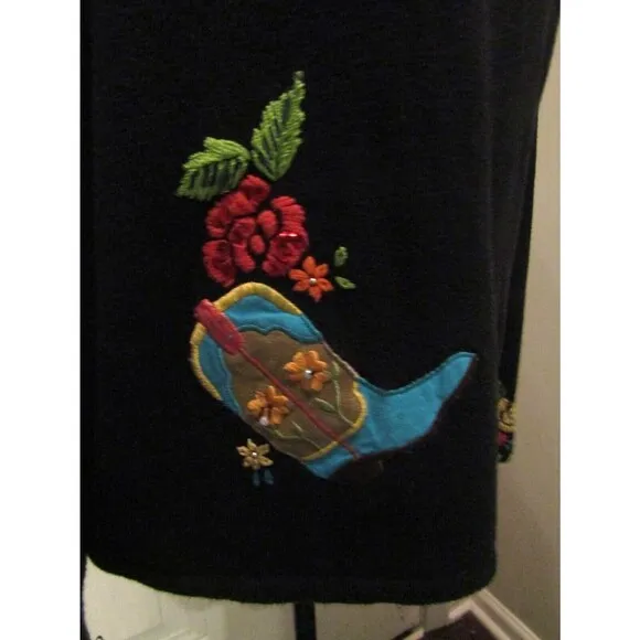 Vintage Arriviste Cardigan Sweater Womens Western Cowboy Boots Beaded Size L
