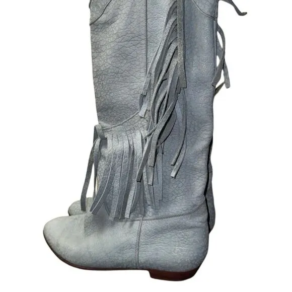 Vintage Baby Blue Fringe Cowgirl Boots Genuine Leather - Size 38 (Fit like a 7)