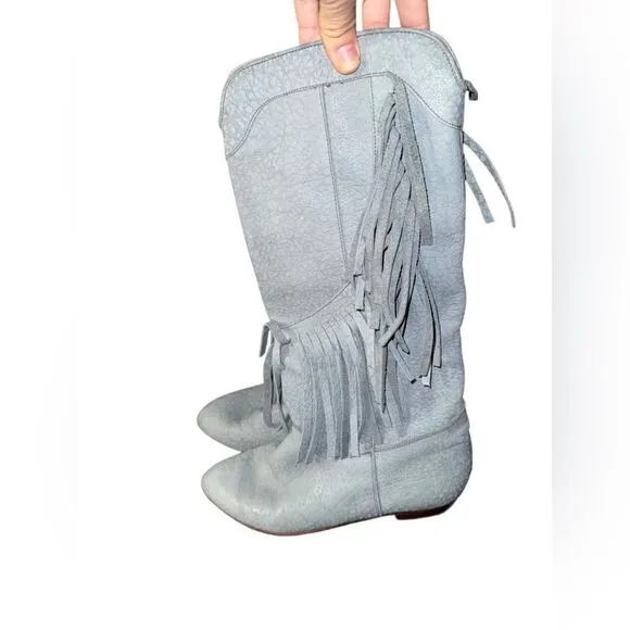 Vintage Baby Blue Fringe Cowgirl Boots Genuine Leather - Size 38 (Fit like a 7)