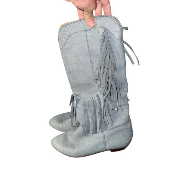 Vintage Baby Blue Fringe Cowgirl Boots Genuine Leather - Size 38 (Fit like a 7)