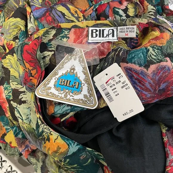 Vintage Bila Rayon Floral Crepe Midi Dress