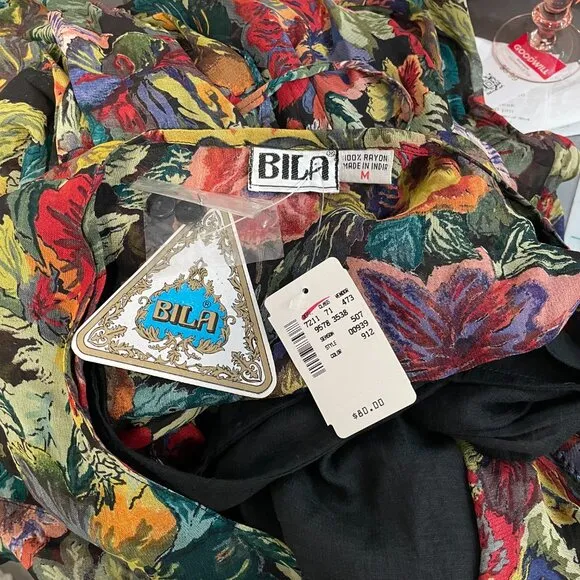 Vintage Bila Rayon Floral Crepe Midi Dress