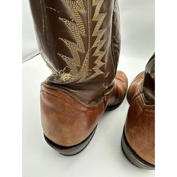 Vintage Black Label Tony Lama Two‎ Tone Brown Leather Boots 4532 Men's Sz 10D