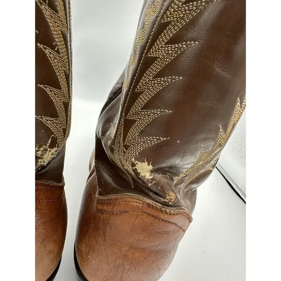 Vintage Black Label Tony Lama Two‎ Tone Brown Leather Boots 4532 Men's Sz 10D
