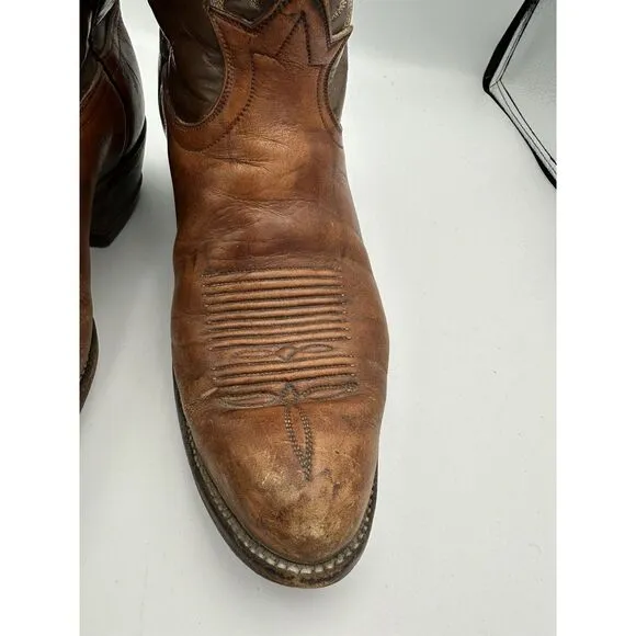 Vintage Black Label Tony Lama Two‎ Tone Brown Leather Boots 4532 Men's Sz 10D