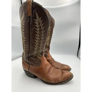 Vintage Black Label Tony Lama Two‎ Tone Brown Leather Boots 4532 Men's Sz 10D