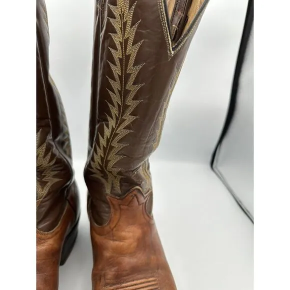 Vintage Black Label Tony Lama Two‎ Tone Brown Leather Boots 4532 Men's Sz 10D